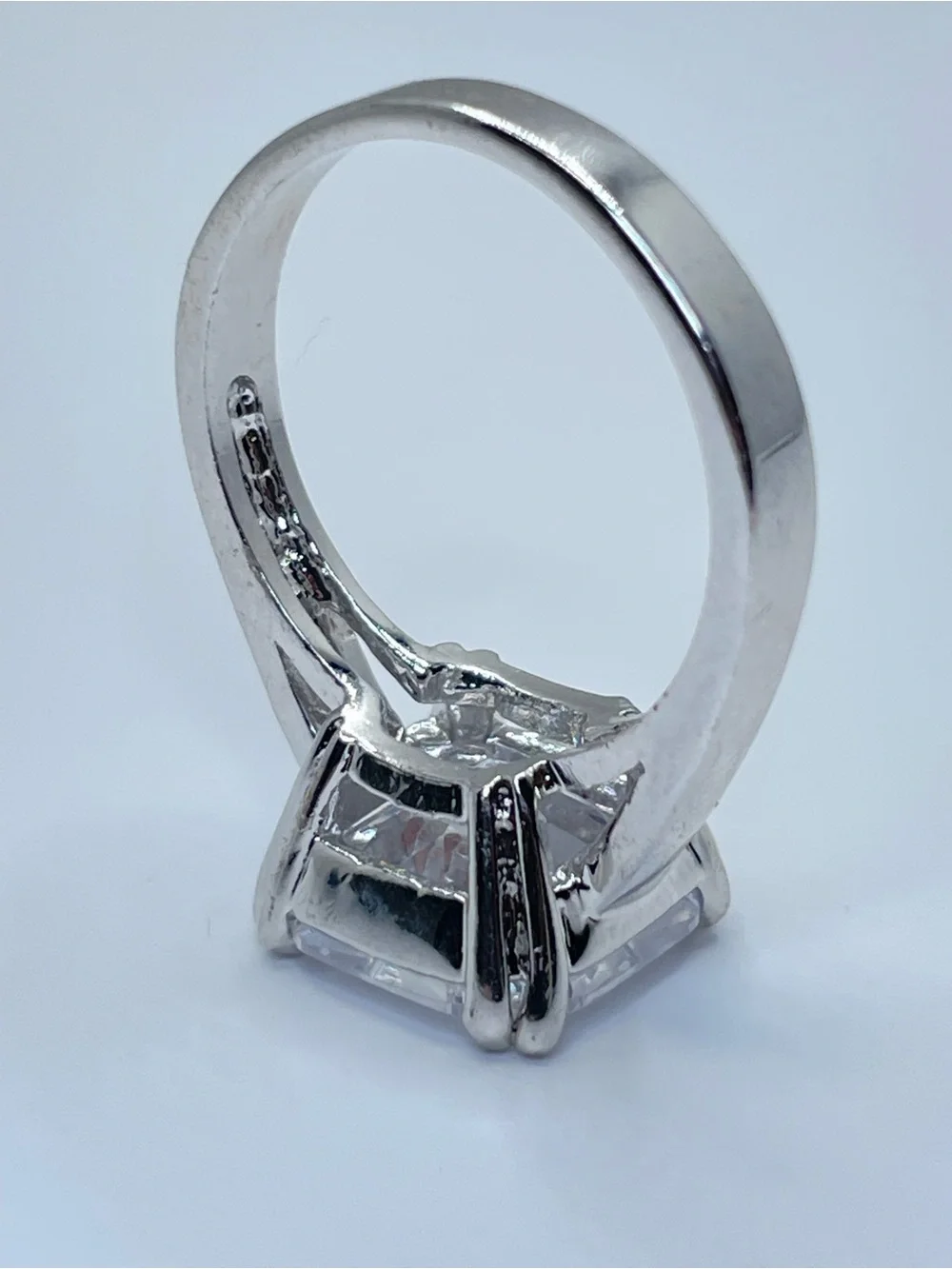 Swarovski Crystal Elements Diamond White Cushion Cut Ring Silver Sz 9 Statement